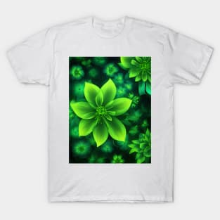 Glowing Green Flower pattern T-Shirt